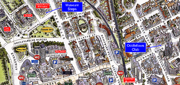 Map showing meeting places